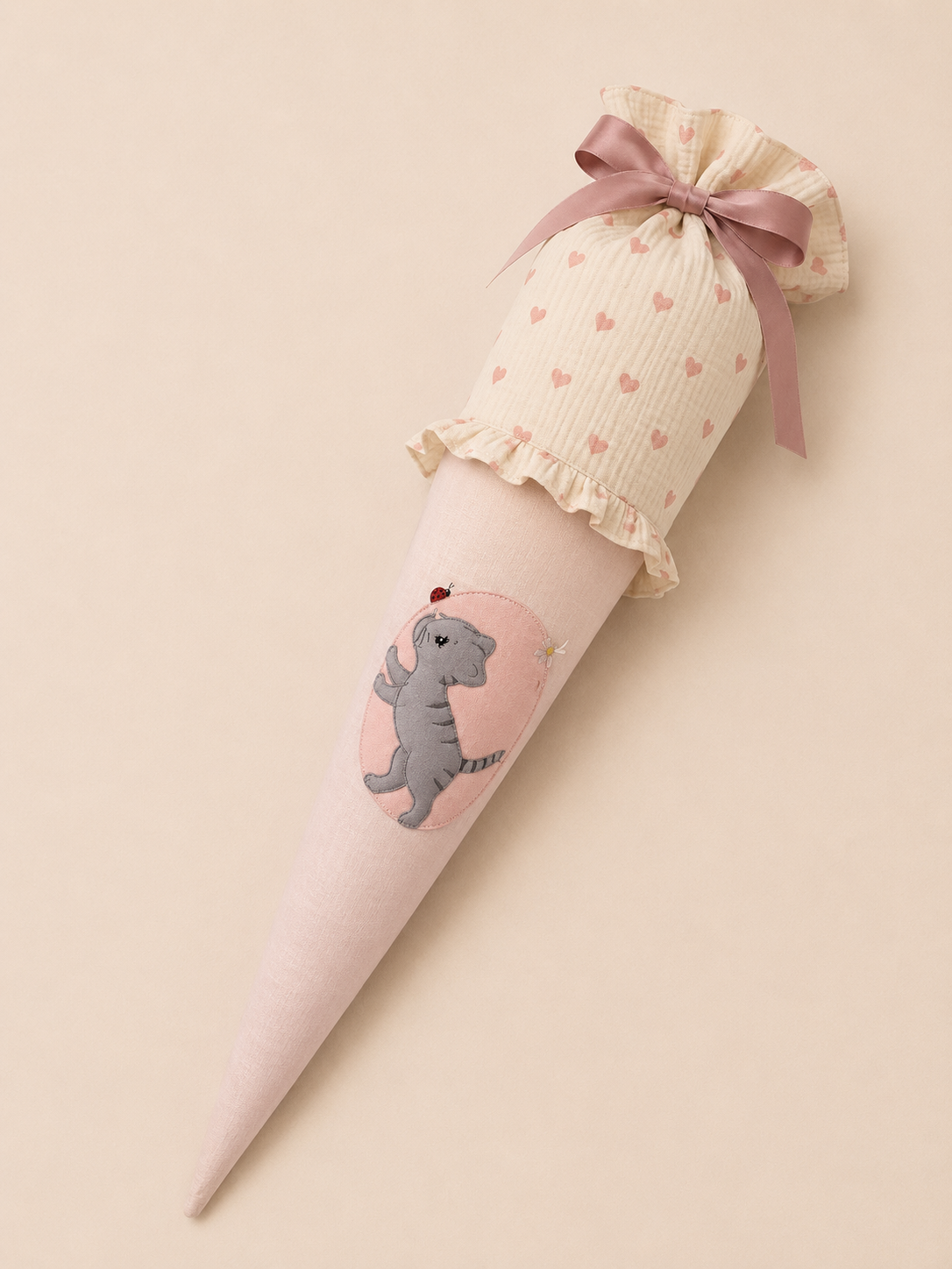 Personalisierte Schultüte Katze in Rosa | Handgefertigte Stoffschultüte mit Namen | 70 cm | Schulkind 2026 (Kopie)