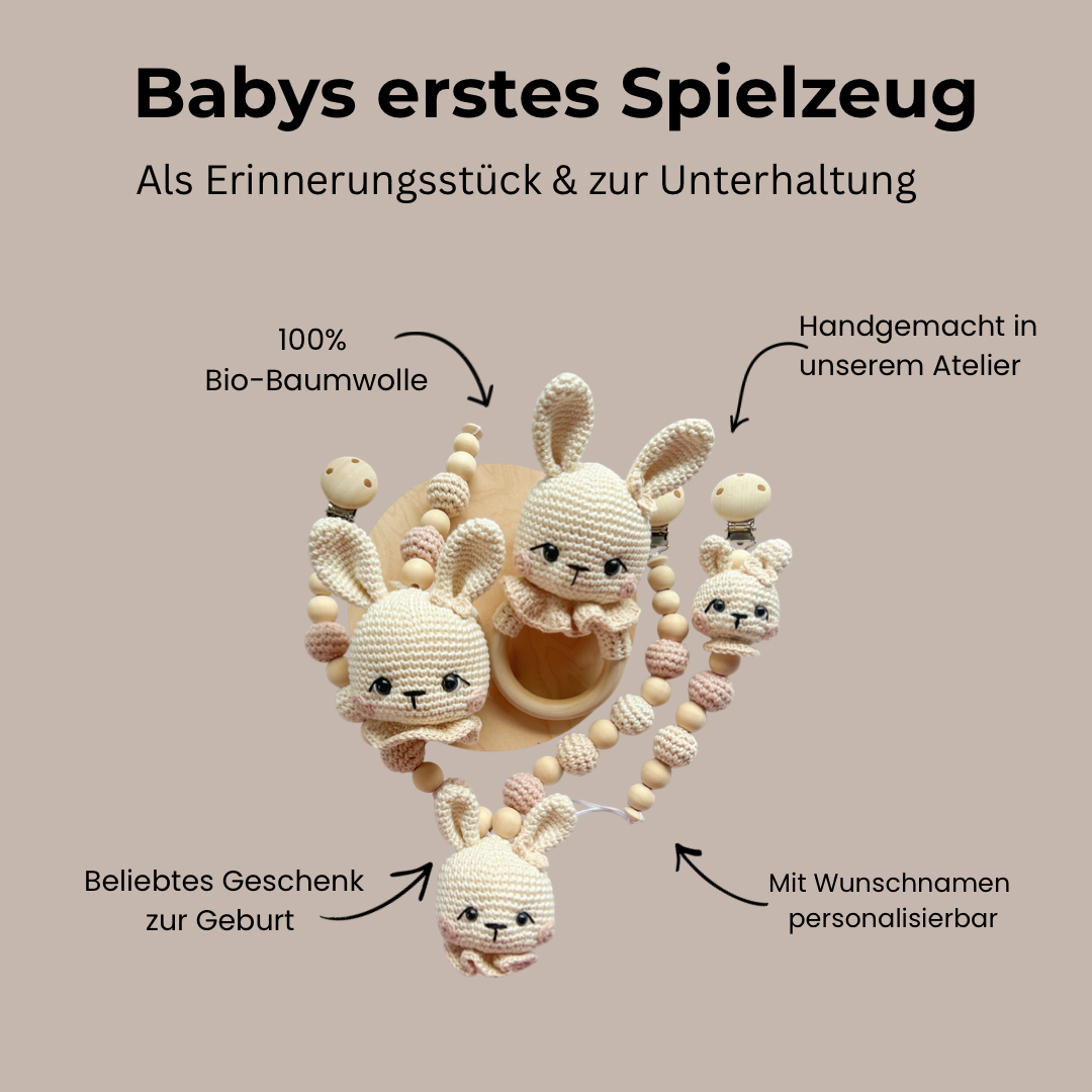 Neugeborenen-Set „Bunny“ in Beige und Pastellrosa