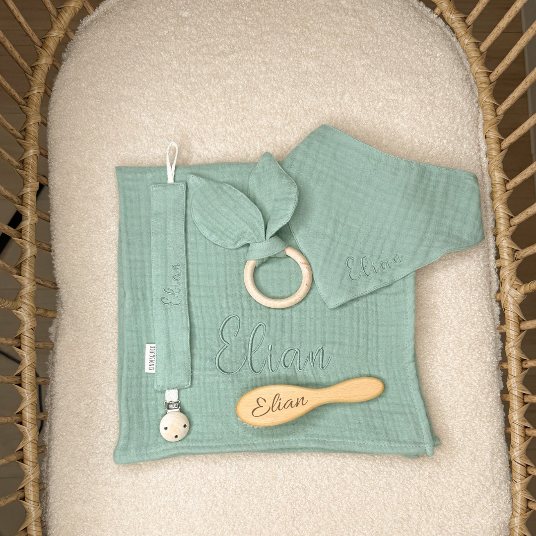 Personalisiertes Baby-Set aus Musselin in verschiedenen Farben