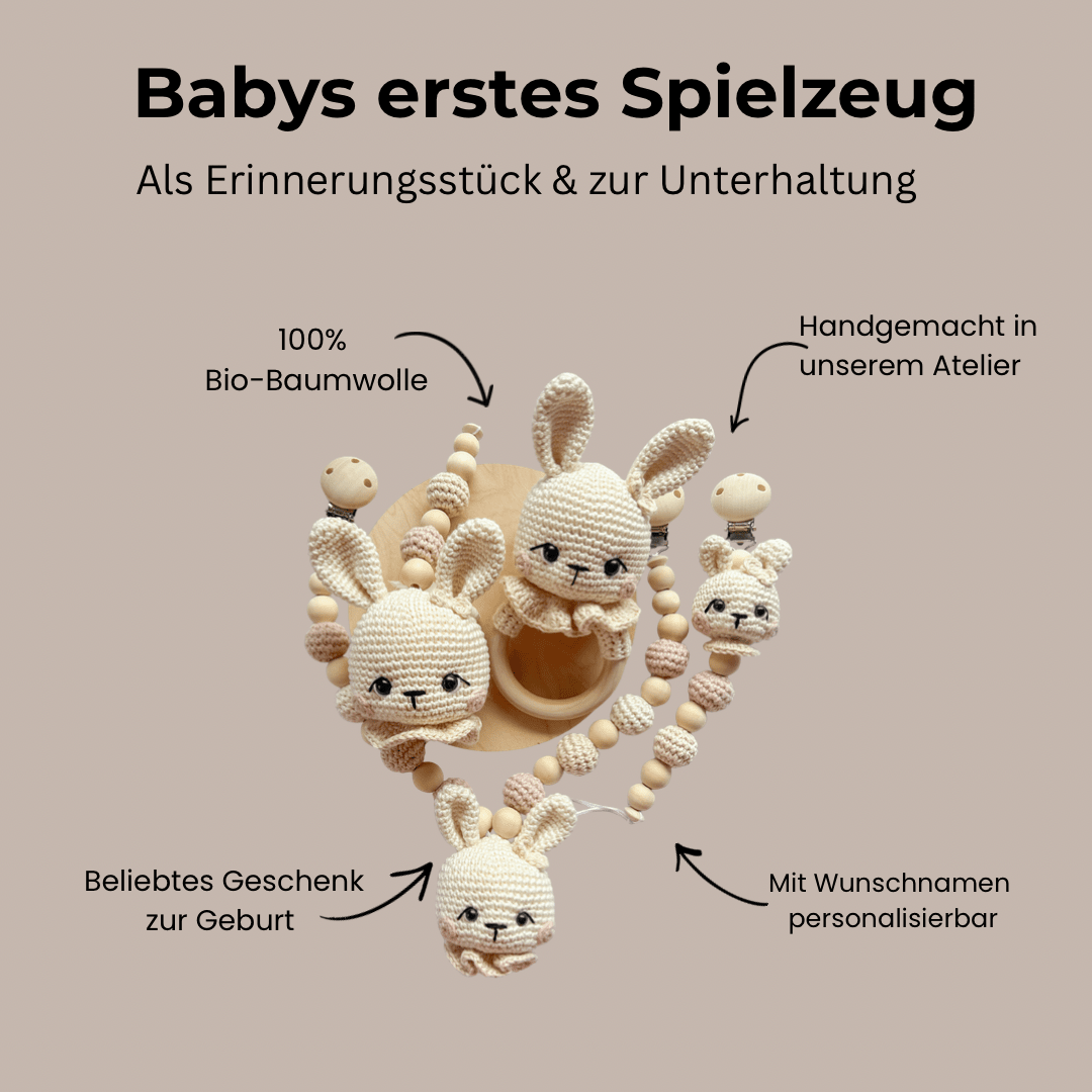 Neugeborenen - Set „Bunny“ in Beige und Pastellrosa - Kindesglueck Geschenksets für Babys