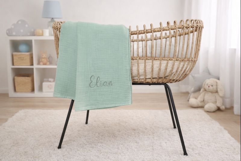 Personalisierte Musselindecke 65x65 - 4 - lagig, 100% Baumwolle - Kindesglueck