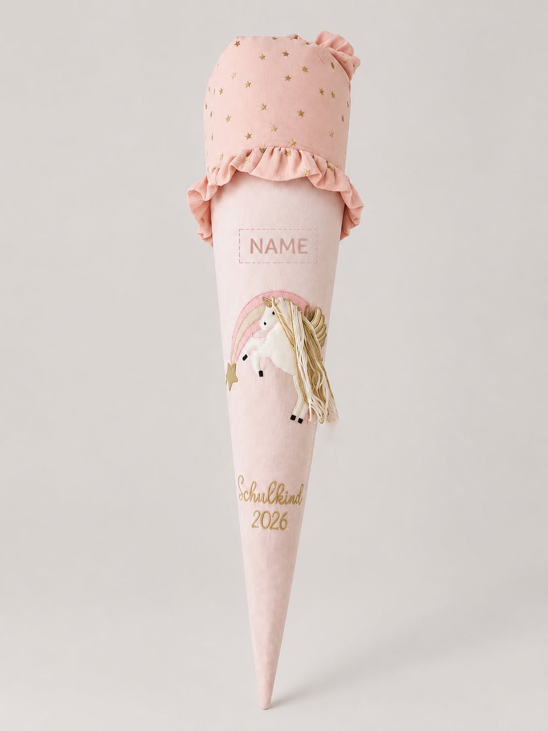 Personalisierte Schultüte Einhorn Rosa | Handgefertigt mit Wunschname | 70 cm | Schulkind 2026 - Kindesglueck