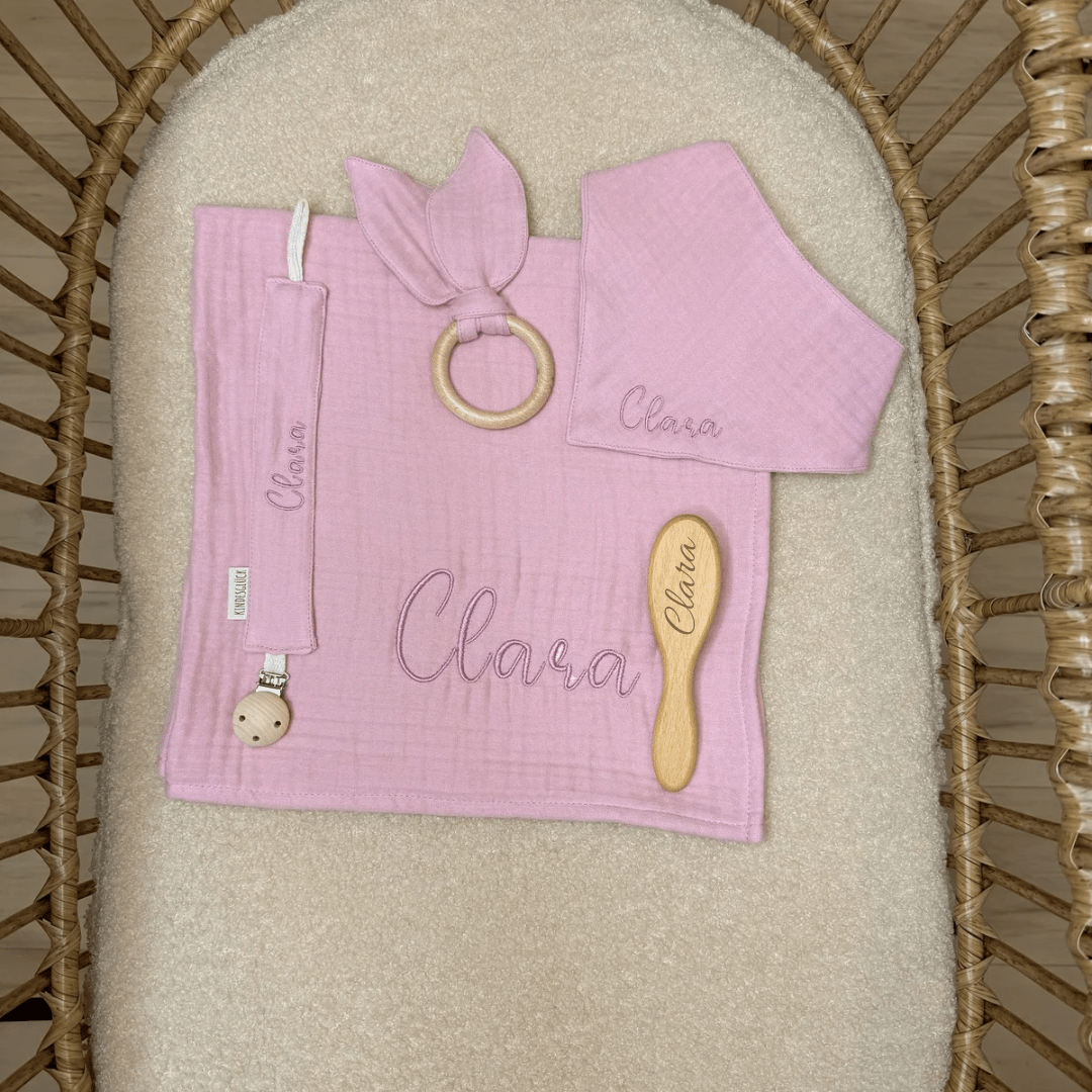 Personalisiertes Baby - Set aus Musselin in verschiedenen Farben - Kindesglueck Geschenksets für Babys
