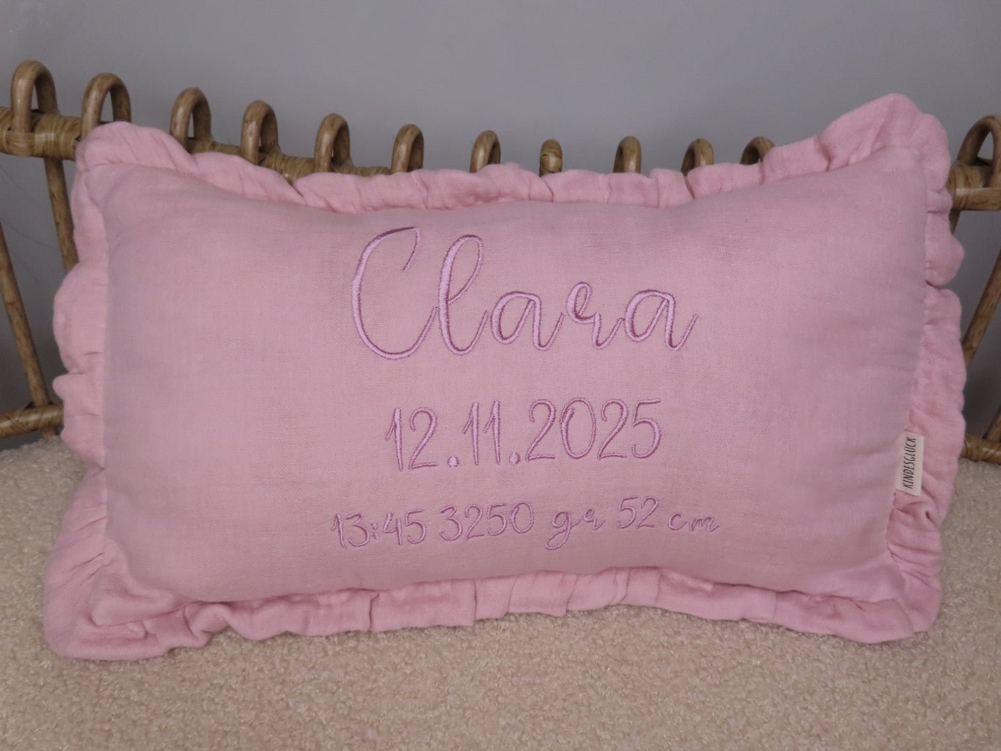 SET Personalisiertes Kissen + Decke aus Musselin - 4 - lagig, 100% Baumwolle - Kindesglueck