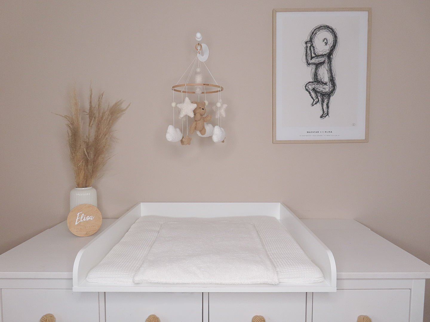 Wickelauflage „Cremeweiß“ – 100% Baumwolle Waffelpique (Öko - Tex) mit abknöpfbarer, wasserundurchlässiger Wechselauflage - Kindesglueck