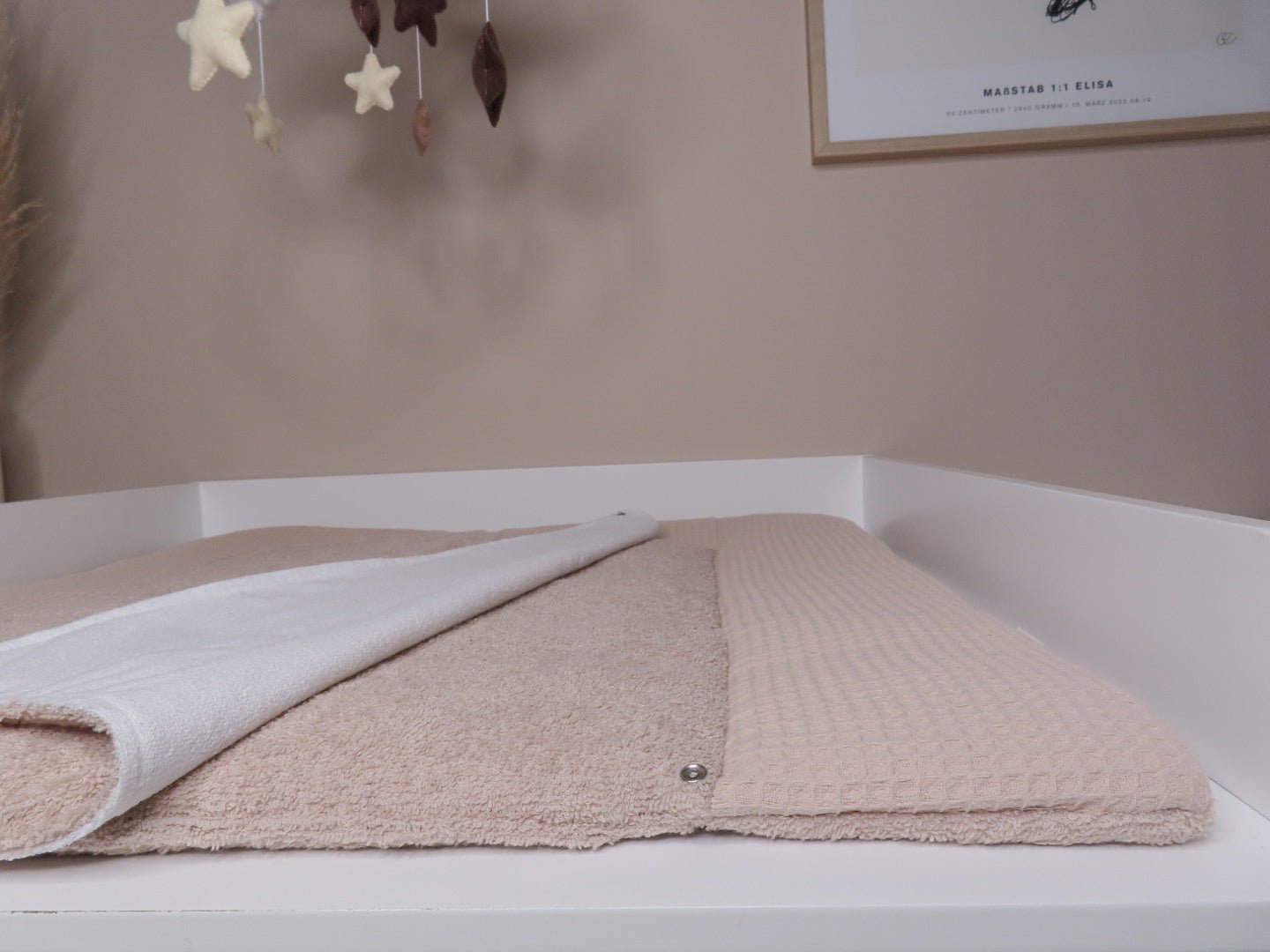 Wickelauflage „warm Beige“ – Baumwolle - Waffelpique (Oeko - Tex) mit abnehmbarer Frotteeauflage - Kindesglueck
