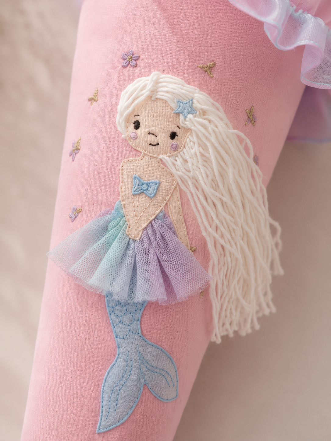 Personalisierte Schultüte Meerjungfrau 70 cm mit Namen in rosa| Stoffschultüte Schulkind 2026 | inkl. Papprohling | optional Kissen
