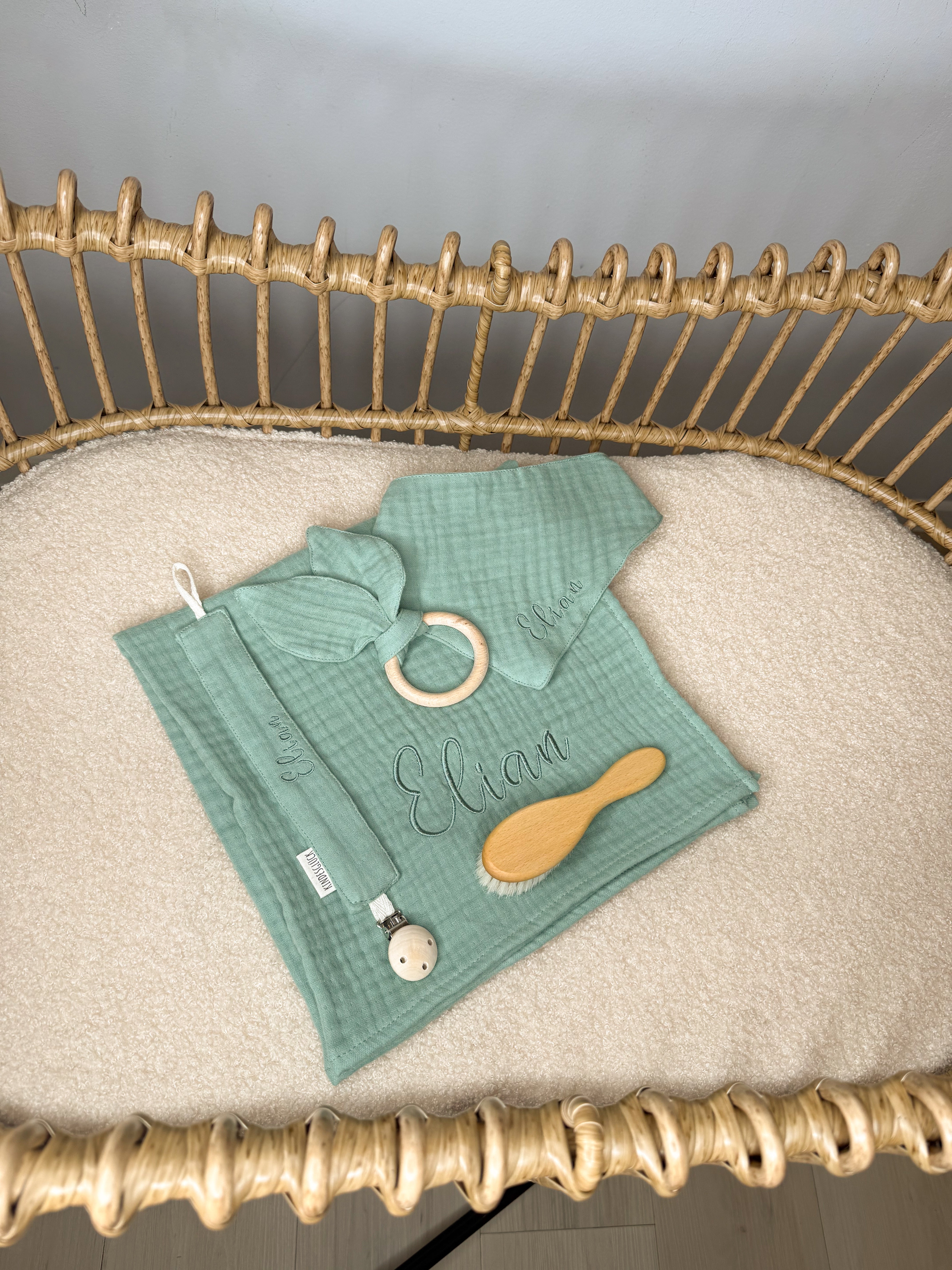 Personalisiertes Baby-Set aus Musselin in verschiedenen Farben