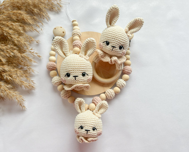 Neugeborenen-Set „Bunny“ in Beige und Pastellrosa