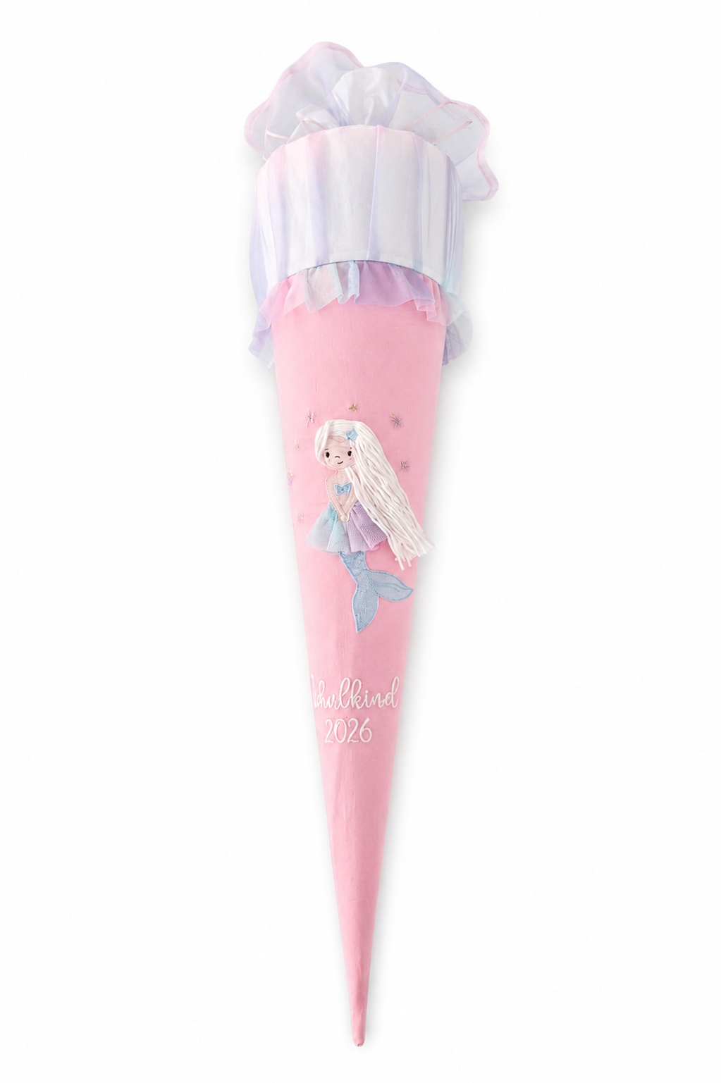 Personalisierte Schultüte Meerjungfrau 70 cm mit Namen in rosa| Stoffschultüte Schulkind 2026 | inkl. Papprohling | optional Kissen