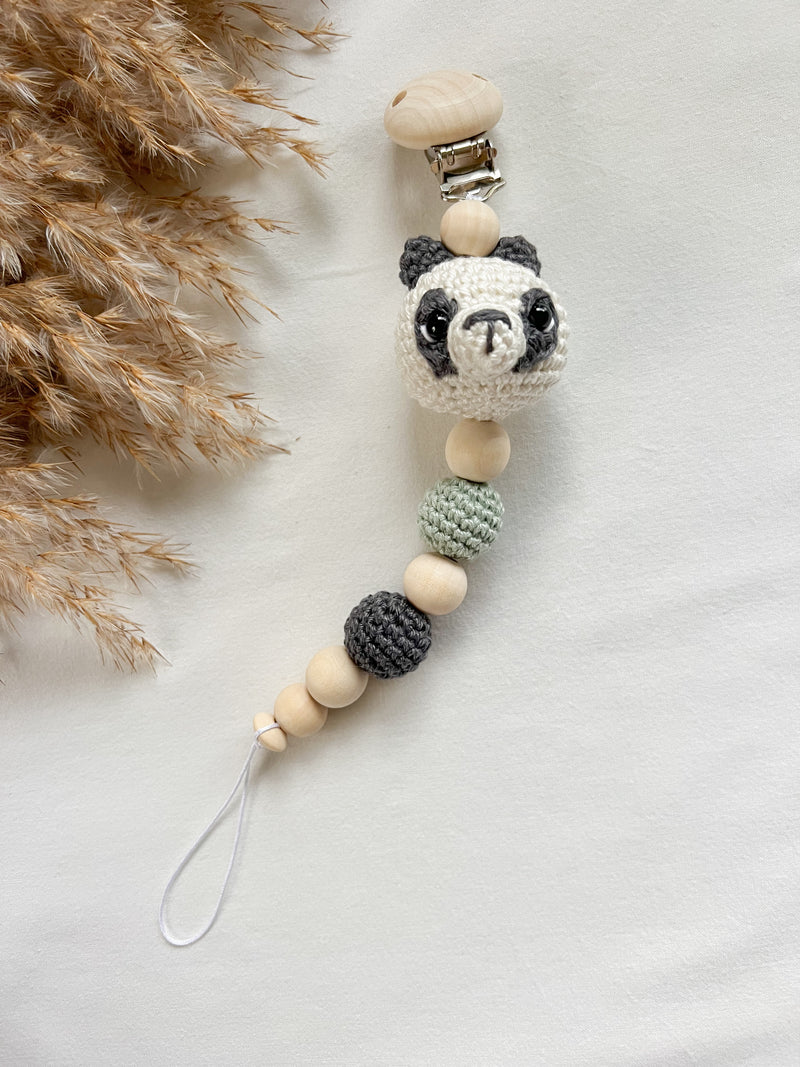 Newborn Set „hanging Panda“ mit einem Panda in Anthrazit und Pastellgrün