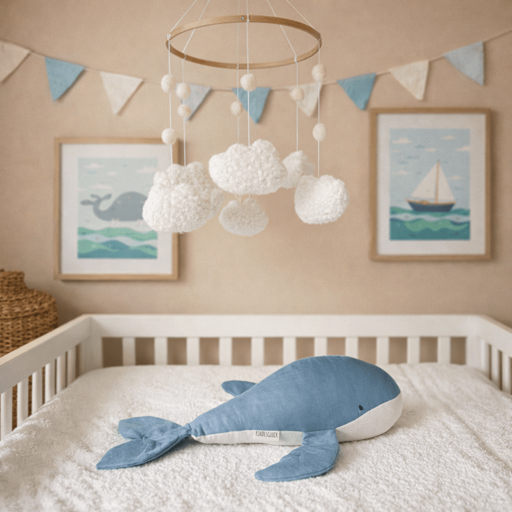 Kuscheltier Wal aus Leinen in blau - Kindesglueck Kuscheltier