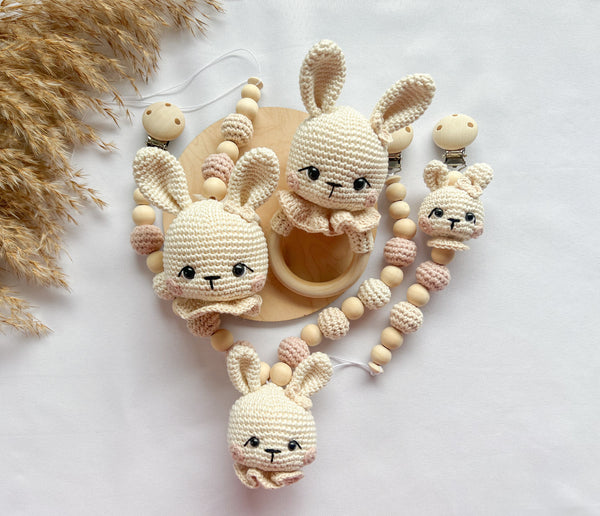 Neugeborenen - Set „Bunny“ in Beige und Pastellrosa - Kindesglueck Geschenksets für Babys