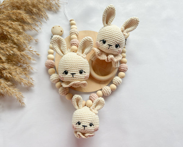 Neugeborenen - Set „Bunny“ in Beige und Pastellrosa - Kindesglueck Geschenksets für Babys