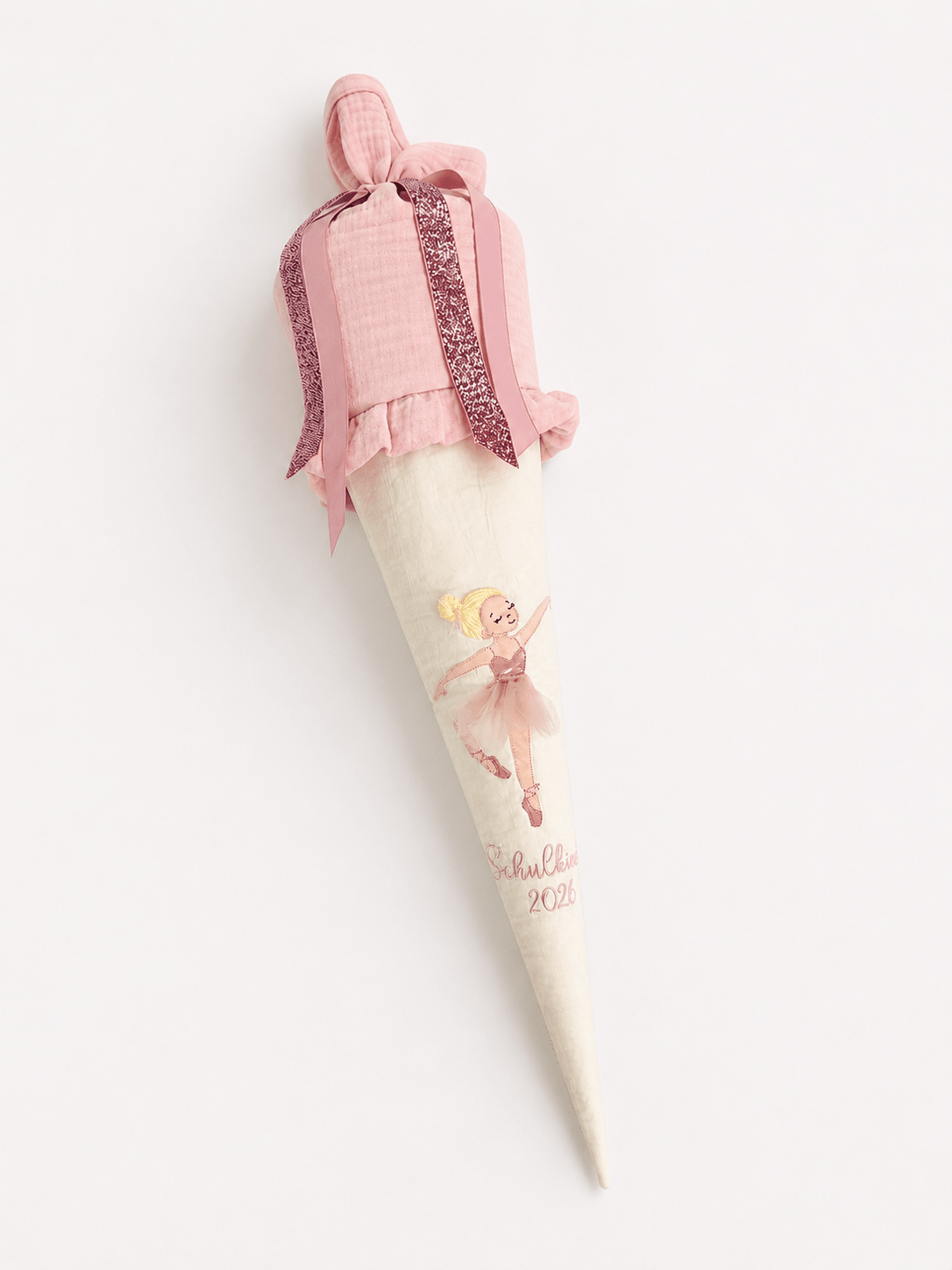 Personalisierte Schultüte Ballerina Rosa und Creme | Handgefertigt mit Wunschname | 70 cm | Schulkind 2026 - Kindesglueck