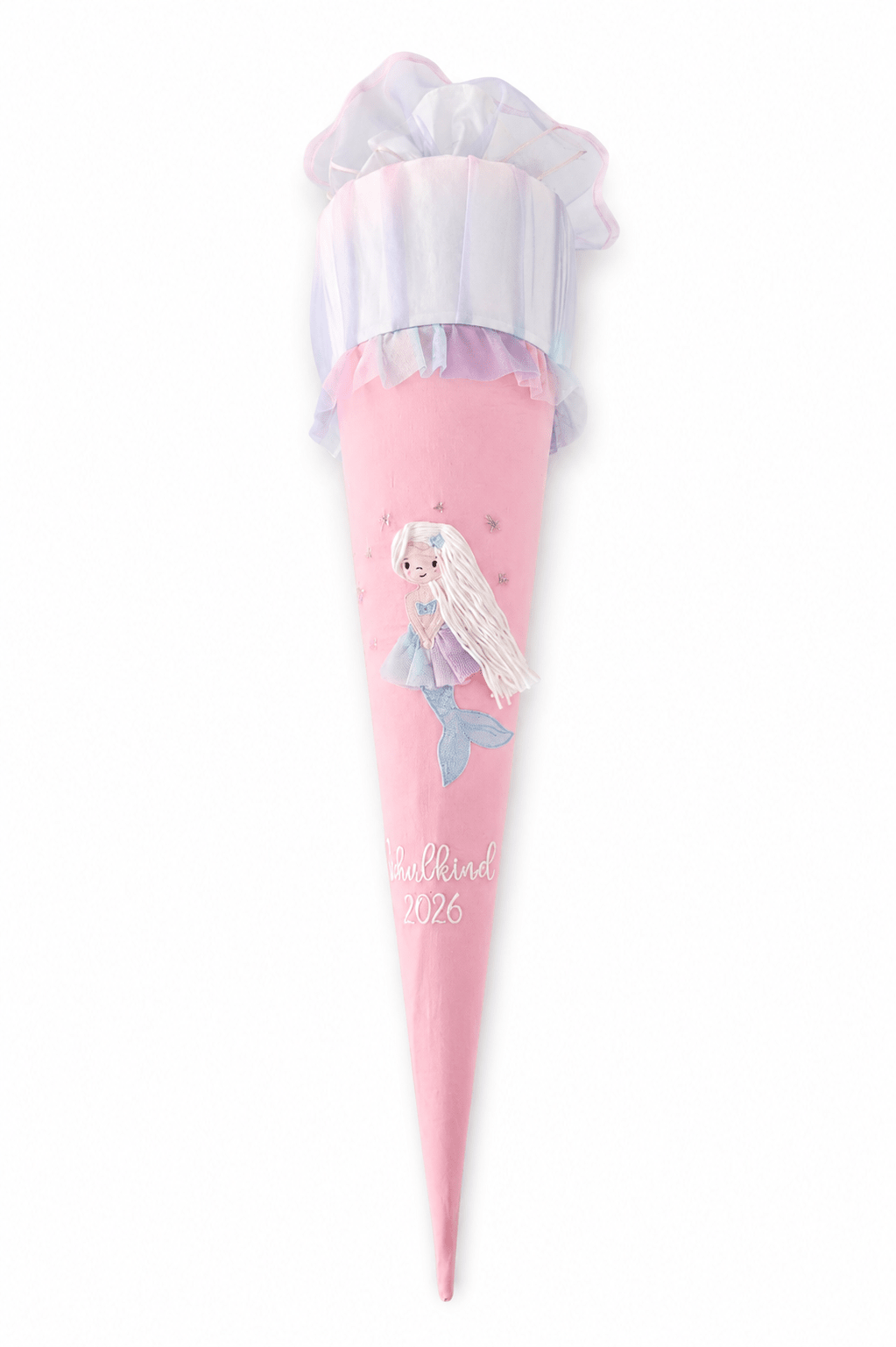 Personalisierte Schultüte Meerjungfrau 70 cm mit Namen in rosa| Stoffschultüte Schulkind 2026 | inkl. Papprohling | optional Kissen - Kindesglueck