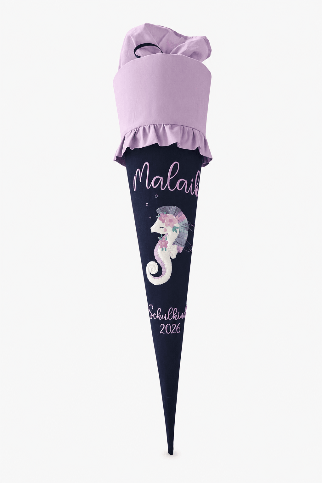 Personalisierte Schultüte Seepferdchen 70 cm mit Namen | Stoffschultüte Schulkind 2026 | inkl. Papprohling | optional Kissen - Kindesglueck