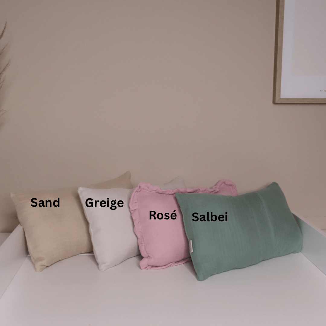 SET Personalisiertes Kissen + Decke aus Musselin - 4 - lagig, 100% Baumwolle - Kindesglueck