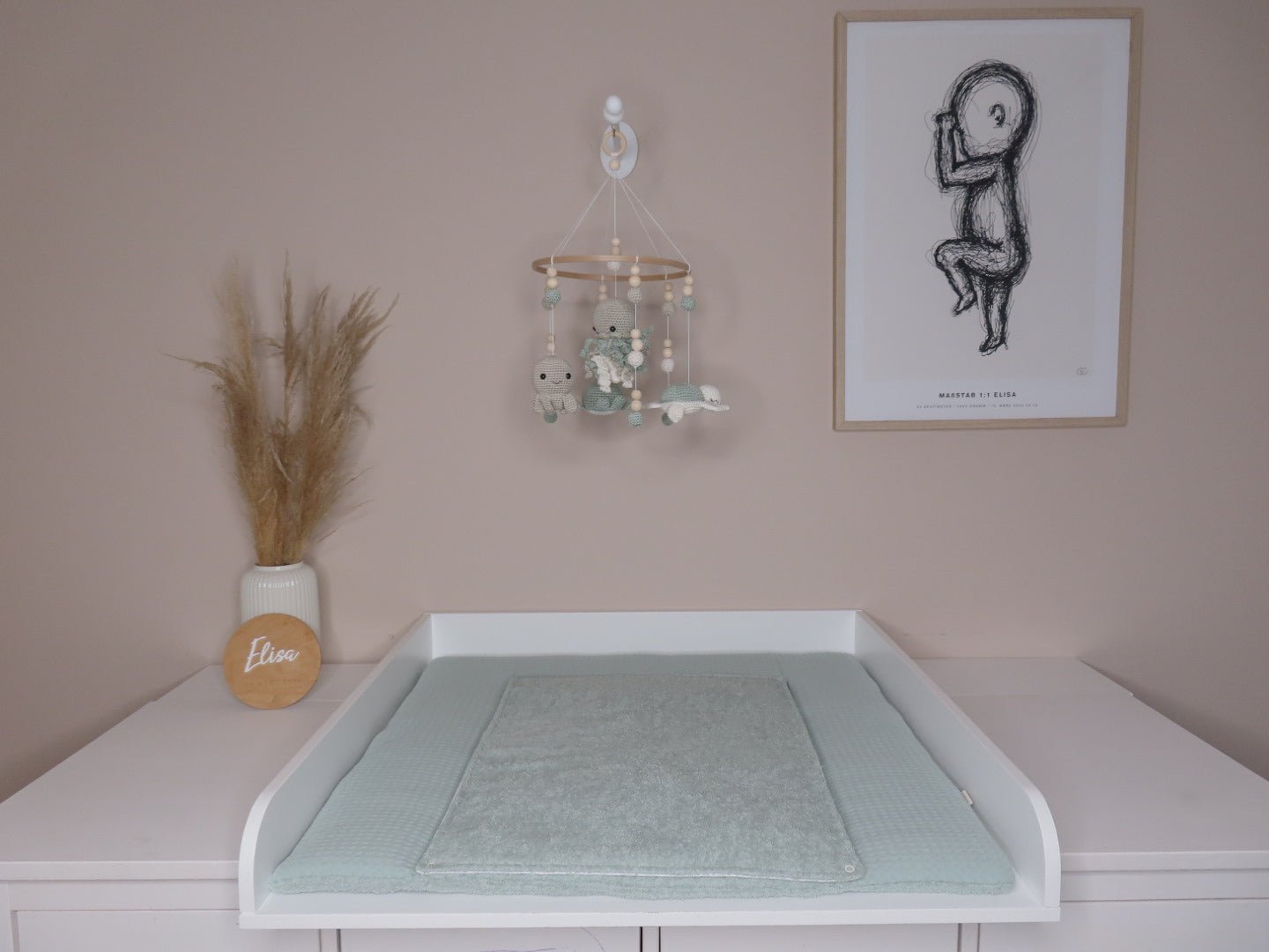 Wickelauflage „soft Mint“ – Baumwolle - Waffelpique (Oeko - Tex) mit abnehmbarer Frotteeauflage - Kindesglueck