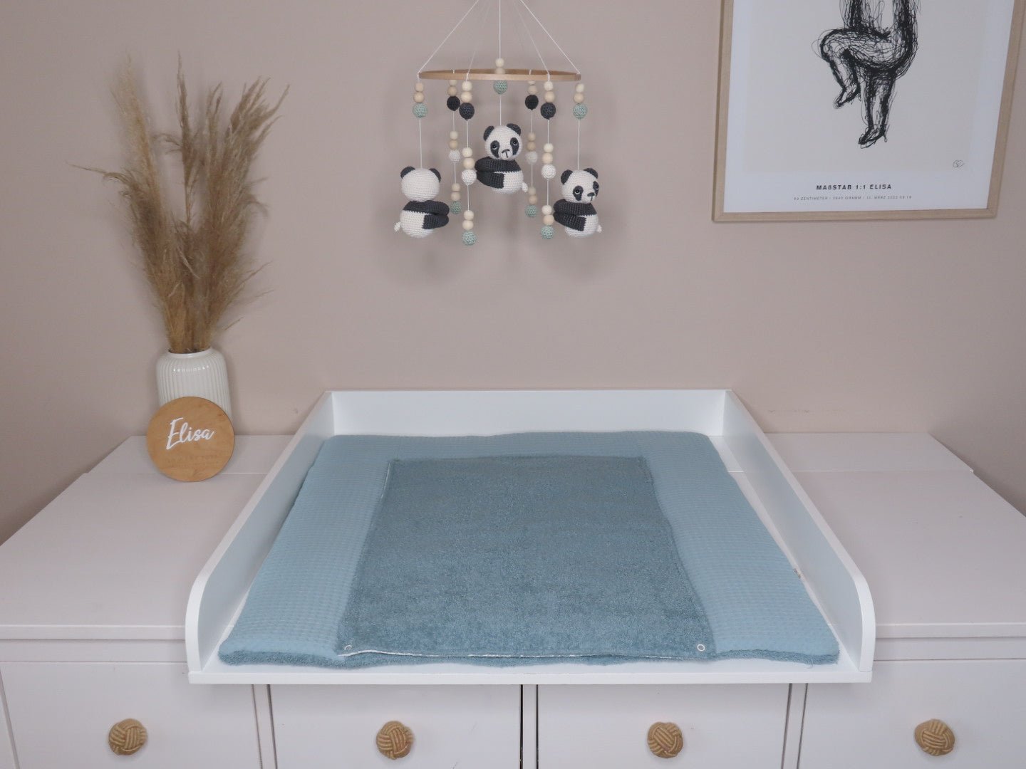 Wickelauflage „soft Petrol“ – Baumwolle - Waffelpique (Oeko - Tex) mit abnehmbarer Frotteeauflage - Kindesglueck